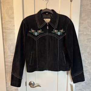 Cripple Creek Western Jacket Women’s Black Suede Beads Embroidered Floral XL